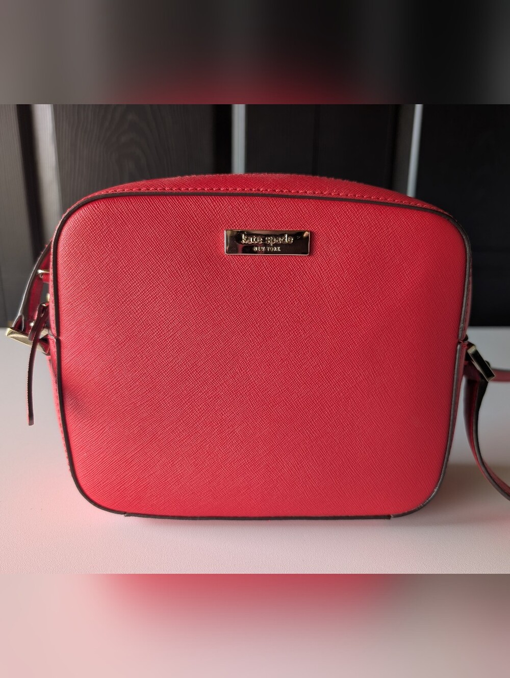 Kate Spade Red Saffiano Leather Camera Crossbody Bag